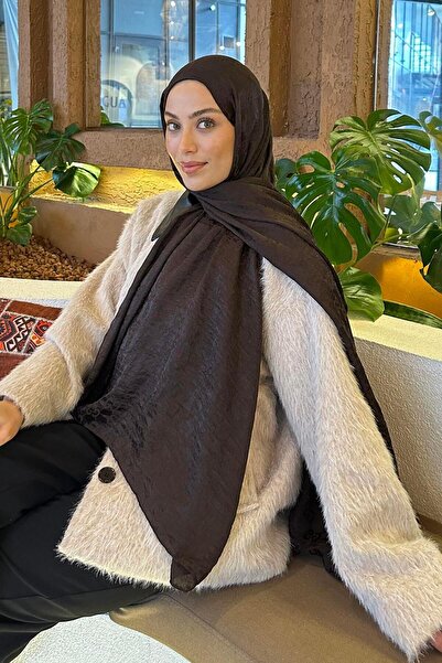 lamelif G Desen Ayrobin Floş Jakar Şal Acı Kahverengi