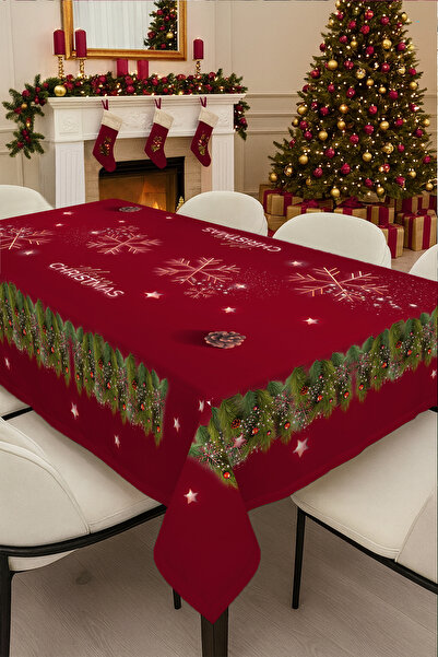 MonoHome Christmas Masa örtüsü Yılbaşı- 5D Dijital Tasarım Özel Dokuma Red & Christmas