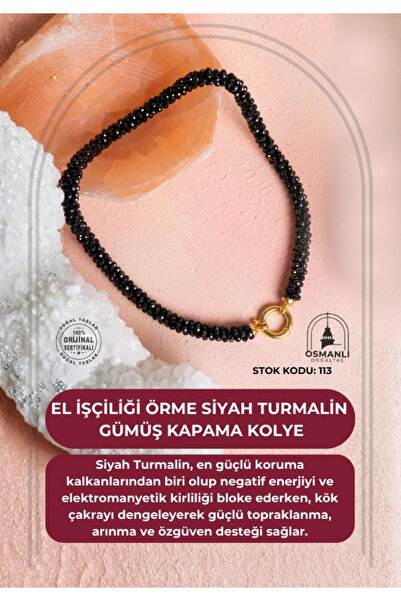 OSMANLI DOĞAL TAŞ Certified Handcrafted Knitted Black Tourmaline Closure Necklace (Sk:113)