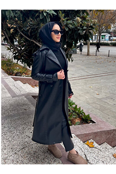 ayriss Belted Crocodile Leather Trench Coat