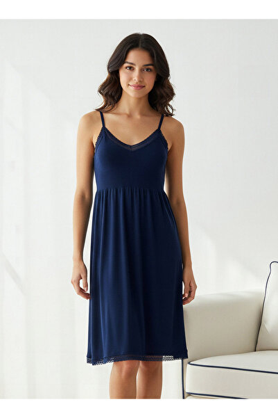 FAV Sleeveless Night Dress with Lace Trim and Adjustable Straps