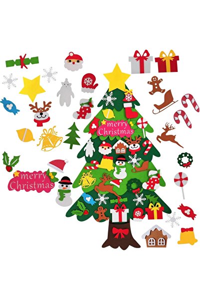 DELPI Brad de Crăciun din fetru pentru copii — 32 de ornamente detașabile, Ve...