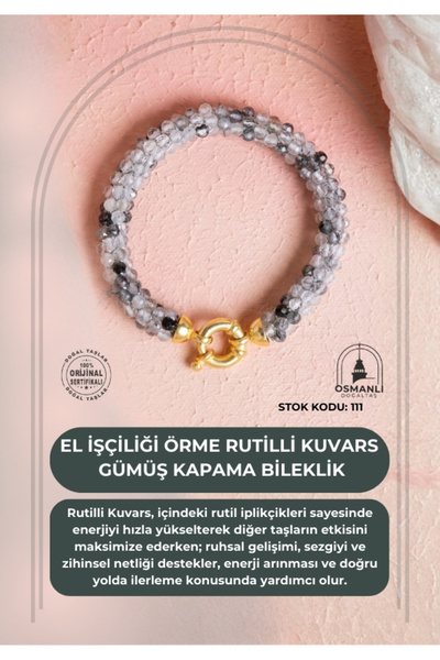 OSMANLI DOĞAL TAŞ Certified Handcrafted Knitted Rutilli Quartz Closure Bracelet (Sk:111)