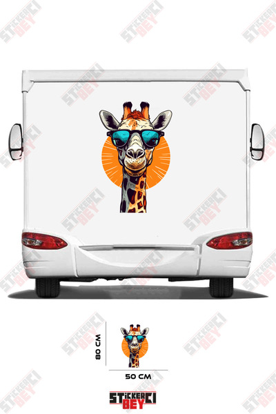 STİCKERCI BEY Giraffe with Glasses Visual Caravan Sticker Coating