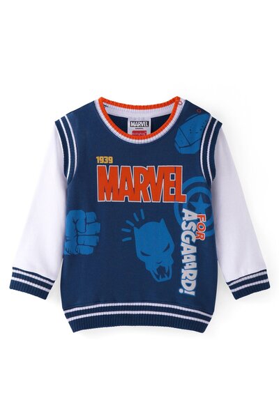 Babyhug Marvel Terry Knit Full Sleeves Sweatshirt with Marvel Graphics - Blue