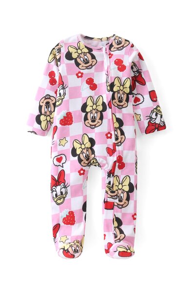 Babyhug Disney بيجامة نوم بأكمام طويلة من نسيج جيرسي ناعم، بنقشة مربعات وأقدا...