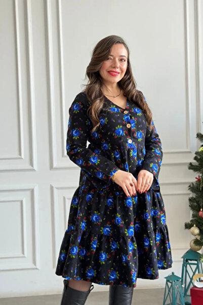 yb yağmur butik V-Neck Ruffled Flannel Dress