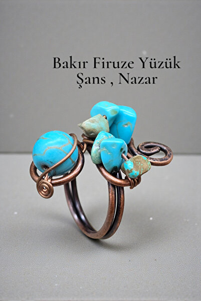 NBS Beautiful Naturel Stones خاتم نحاسي فيروزي قابل للتعديل من الحجر الطبيعي الحقيقي