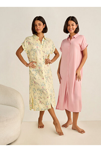 FAV Night Dress Short Sleeves Assorted Print Viscose - Set of 2