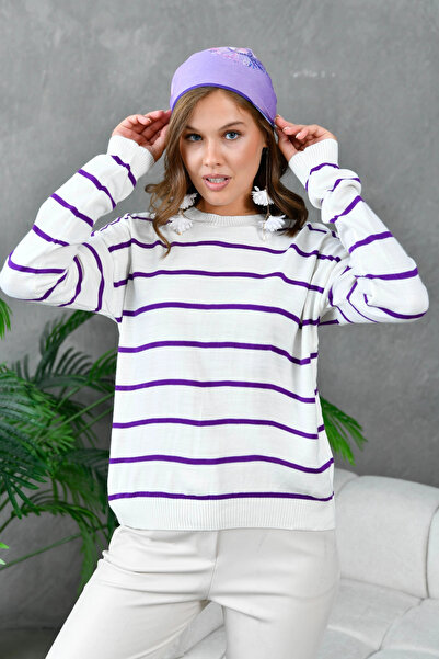 Park Karon Kadın Bisiklet Yaka Çizgili Triko Kazak 214248