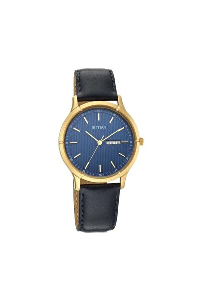 Titan ساعة رجالية 1775YL02 - علبة معدنية أنيقة، مينا أنيق، سوار جلدي
