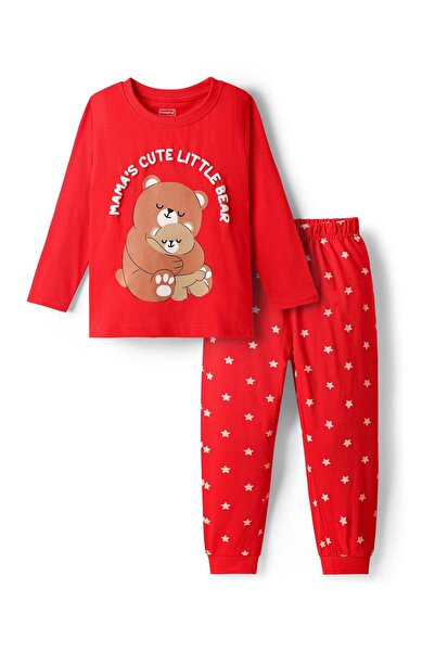 Babyhug Cotton Knit Full Sleeves Pyjama Set with Animal & Star Print - Red