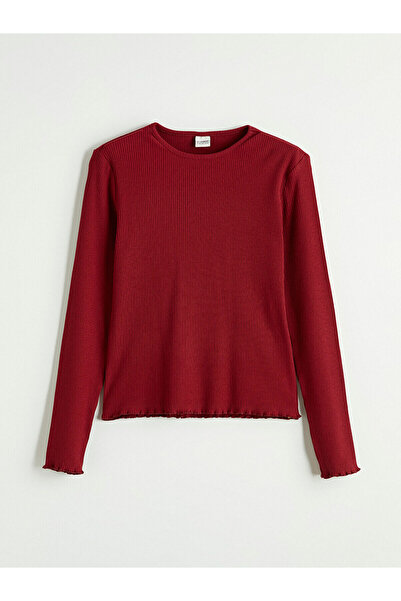 LC Waikiki Two Mt Shop Quality Lcw Kids Burgundy Oval Collar Girls' T-Shirt