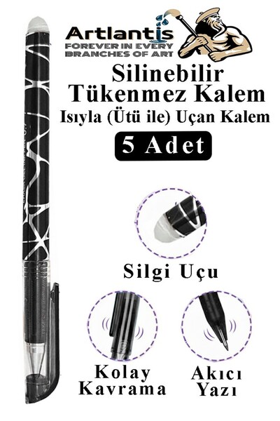 Artlantis Black Erasable Ballpoint Pen 5 Pieces Bia Erasable Gel Pilot Pen wi...
