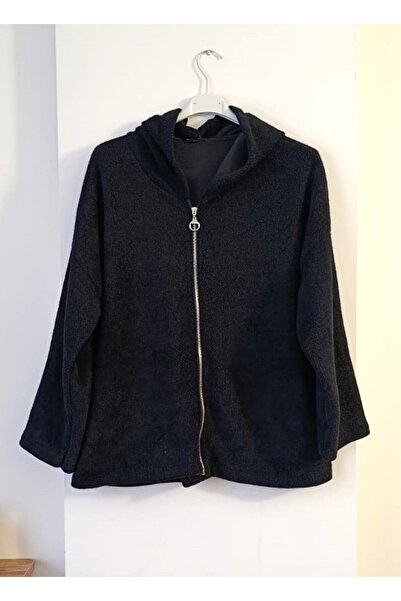 Butik Şans سترة تريكو إيطالية بغطاء رأس مع جيب بسحاب للإغلاق