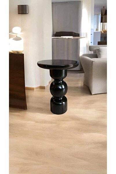 Simillo Home&Living Doğal Ahşap Tekli Yan Sehpa Siyah Renk Modern Mantar Sehpa