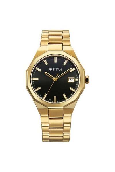 Titan ساعة ريغاليا دوديكاغون كوارتز تناظرية للرجال 90212YM01 - مينا أسود، سوا...