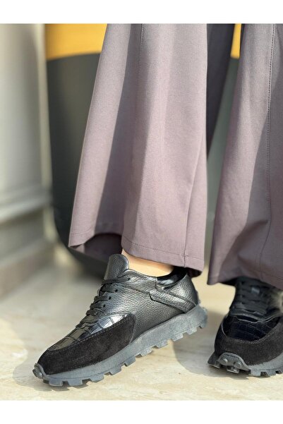 BABLACK Kroko Detaylı %100 Hakiki Deri Kadın Spor Siyah