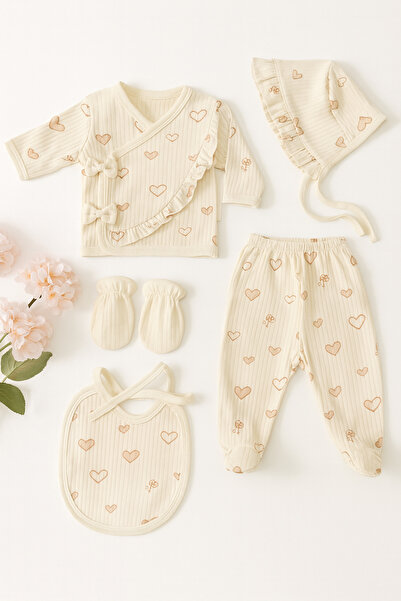 moukou Newborn Heart Patterned Bowknot Baby Girl 5-Piece Boxed Set Baby Birth...