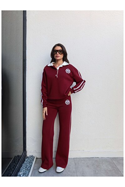 ESRAHELVACI Polo Neck Striped Tracksuit Set
