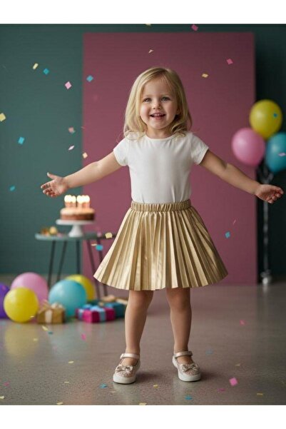 Zekids Kız Bebek Pileli Deri Etek