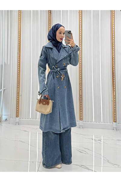 QUMRU Kadın Mavi Kot Trençkot