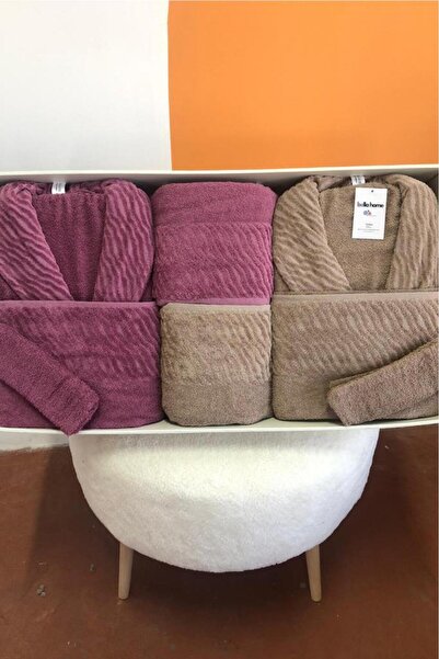 Çeyiz Diyarı Zebra 8 Piece Family Bathrobe Set Plum - Brown