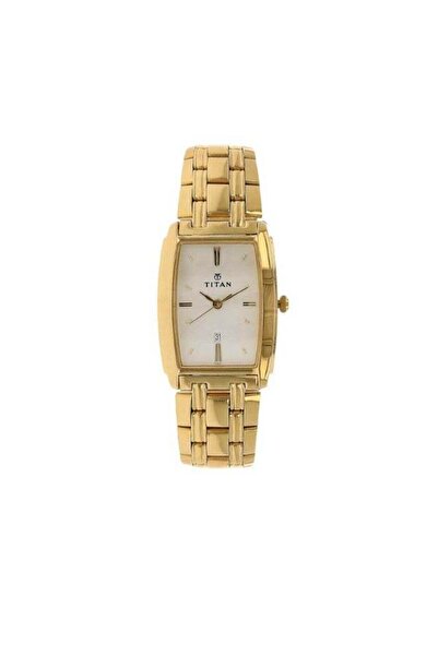 Titan Men’s Chronograph Watch 1163YM01 – White Dial, Gold-Colored Metal Strap