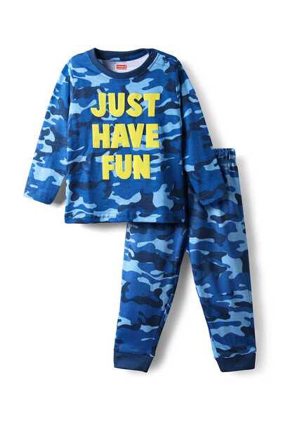 Babyhug Cotton Knit Full Sleeves Pyjama Set with Text & Camouflage Print - Blue