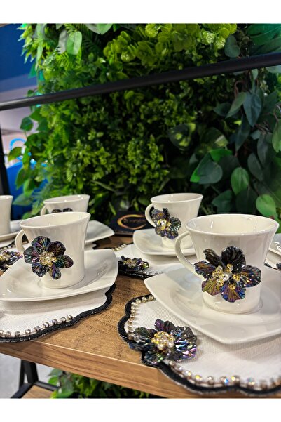 ARS HOME DEKOR طقم أكواب بورسلين لـ 6 أشخاص مع مجموعة من 6 مناديل كوكتيل حجري...