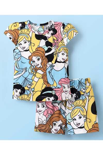 Babyhug Disney طقم نوم قصير بأكمام نصفية من قماش جيرسي ناعم، مستوحى من أميرات...