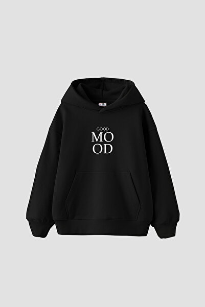 Bak Moda Good Mood με τύπωμα oversized Unisex Μαύρο φούτερ με κουκούλα