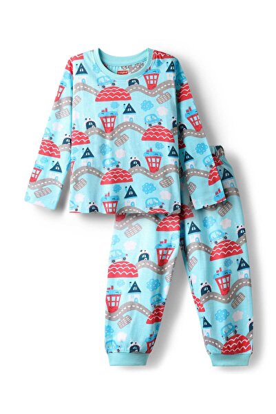 Babyhug طقم بيجاما بأكمام طويلة من القطن المحبوك بنقشة سيارة - أزرق فاتح