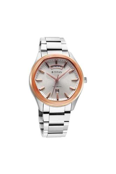 Titan ساعة أسترال كونسيلد أوتوماتيكية للرجال 90209KM01 - مينا فضي/أبيض، سوار من الفولاذ المقاوم للصدأ