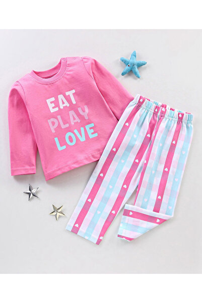 Babyhug Cotton Knit Full Sleeves Pyjama Set with Text Print - Pink