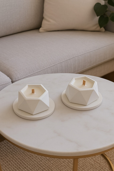 DEREN Geometrik mumluk 2,li set tabaklık tepsili Dekoratif ev yaşam ofis hobi...