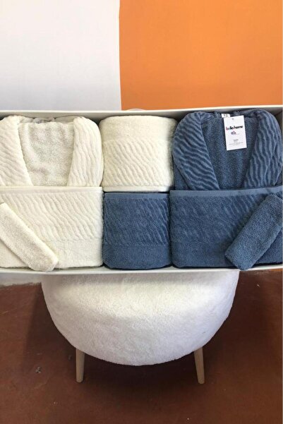 Çeyiz Diyarı Zebra 8-предметний сімейний комплект халатів кремового кольору - Indigo