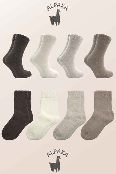 KARDEŞLER ÇORAP Set 4 perechi șosete damă tip crew, groase, de iarnă, din lână de alpaca, cu interior froté