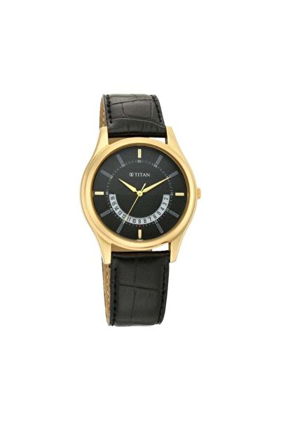 Titan ساعة رجالية 1713YL01 - علبة معدنية أنيقة، مينا مصقول، سوار مريح