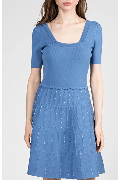 SANDRO Blue Knit Embellished Dress