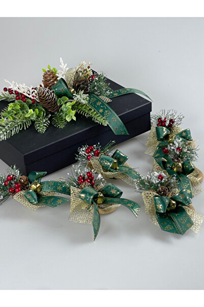 Şekerdavet Kutulu Kokina Süslemeli 6 Adet Yılbaşı Peçete Halkası ,Yılbaşı Hediyesi ,El emeği