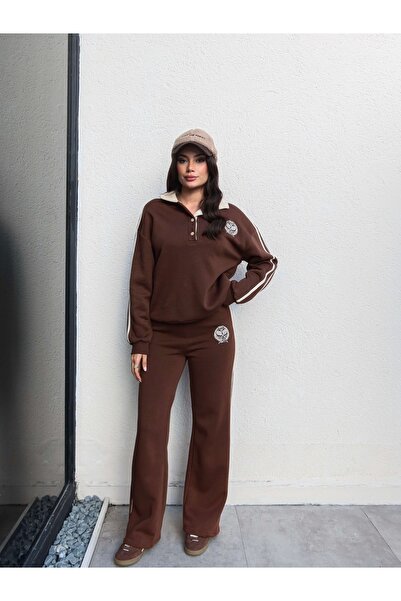ESRAHELVACI Polo Neck Striped Tracksuit Set