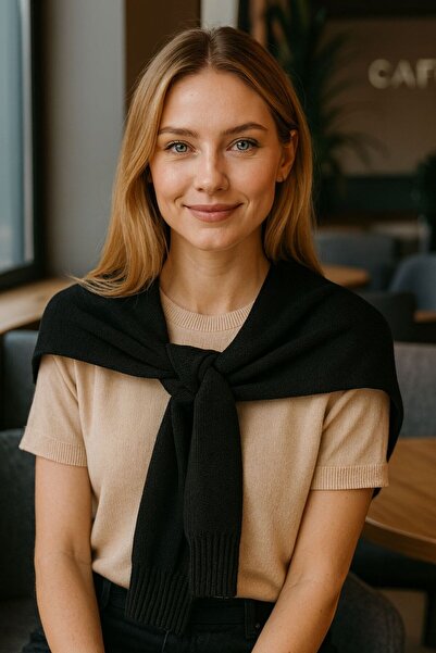 BALIENTE شال سترة محبوكة ناعمة باللون الأسود مقاس 50x65 سم