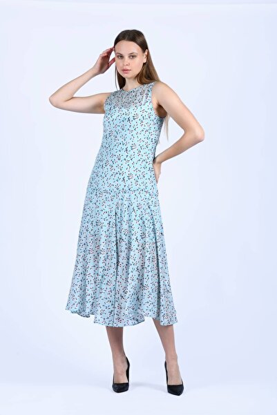 la luce Mint Çiçek Desen Elbise - QE368