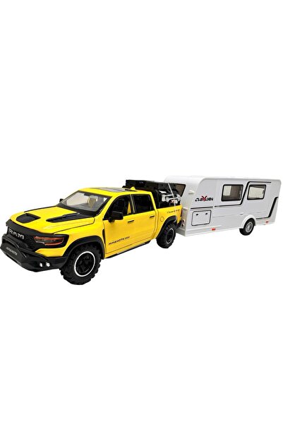 JPT Model 1:32 camionetă și rulotă Ford Ram galbenă