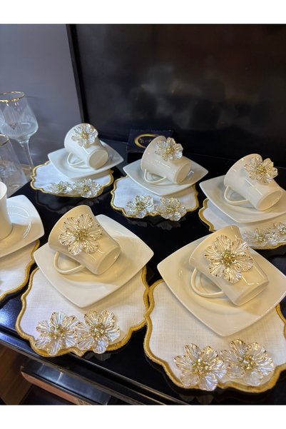 ARS HOME DEKOR Stone 6-Person Porcelain Cup Set and 6-Piece Stone Cocktail Napkin Set, Cup and Napkin Set