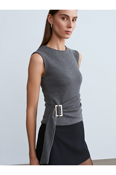 Dilvin 32200 Buckle Detailed Top-Füme M.