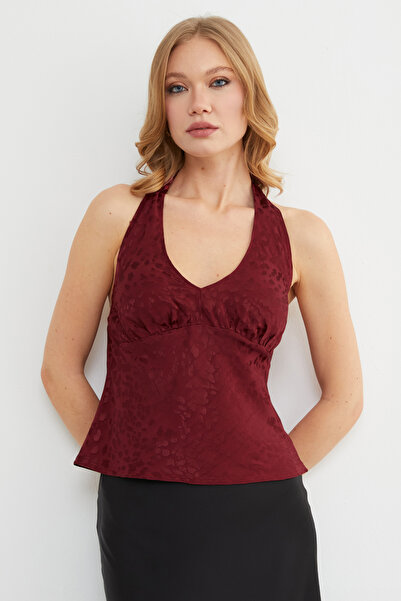 Fulla Moda Leopard Print Halter Neck Satin Blouse