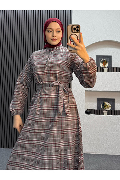 ENSA TESETTUR Φόρεμα Milla καρό γκρι