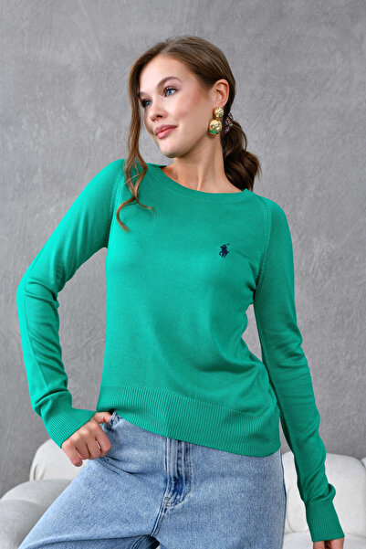 Park Karon Women's Crew Neck Embroidered Striped Knit Sweater 10285.Vsc